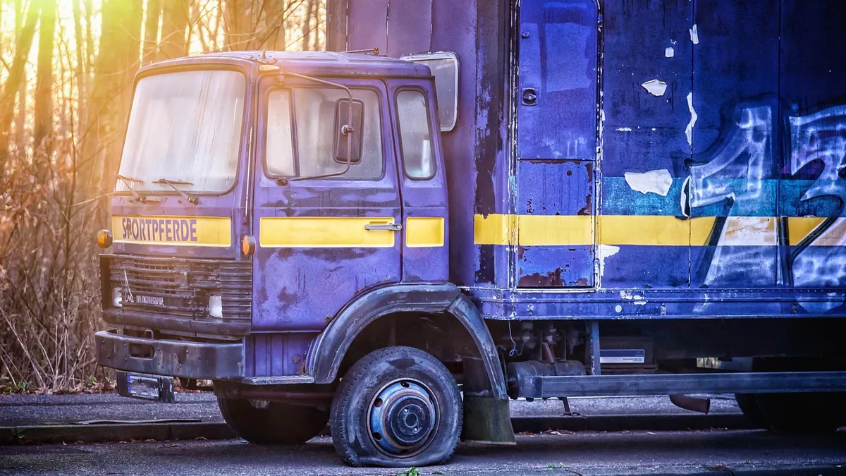 Pneu à plat sur un véhicule arrêté